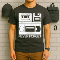 Retro Never Forget Cassette Floppy Disk VHS Tape T-Shirt