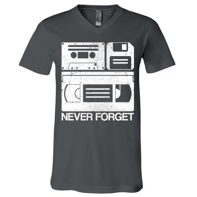 Retro Never Forget Cassette Floppy Disk VHS Tape V-Neck T-Shirt
