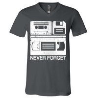 Retro Never Forget Cassette Floppy Disk VHS Tape V-Neck T-Shirt