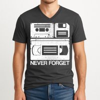 Retro Never Forget Cassette Floppy Disk VHS Tape V-Neck T-Shirt