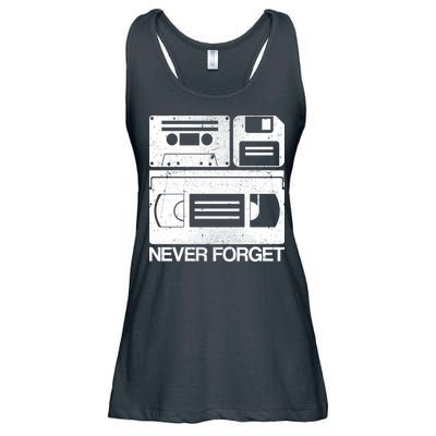 Retro Never Forget Cassette Floppy Disk VHS Tape Ladies Essential Flowy Tank