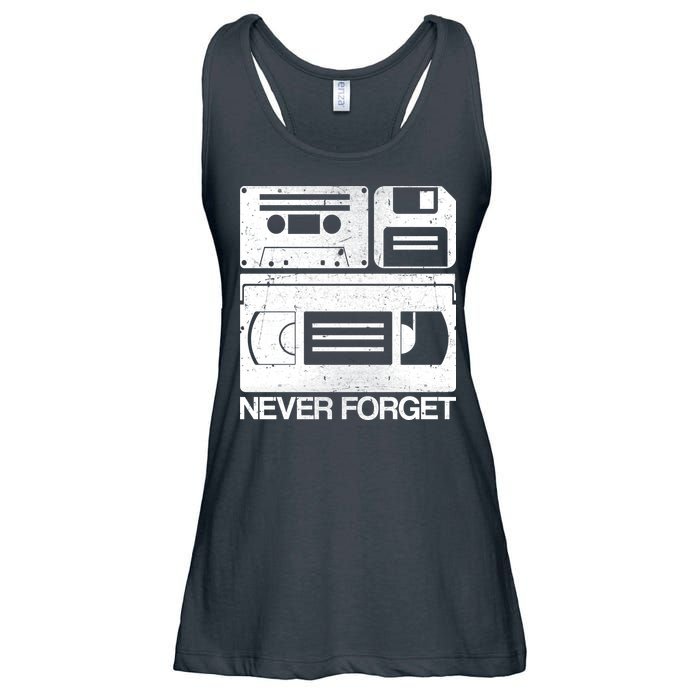 Retro Never Forget Cassette Floppy Disk VHS Tape Ladies Essential Flowy Tank