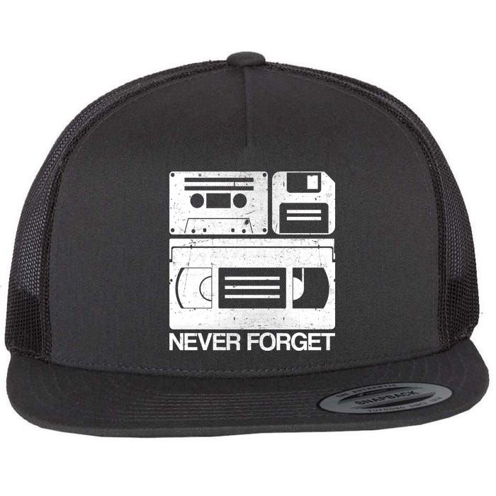 Retro Never Forget Cassette Floppy Disk VHS Tape Flatbill Hat