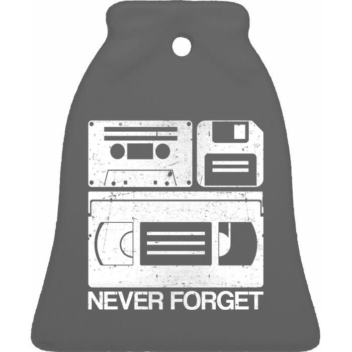 Retro Never Forget Cassette Floppy Disk VHS Tape Ceramic Bell Ornament