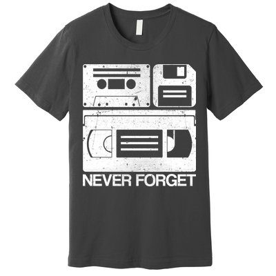 Retro Never Forget Cassette Floppy Disk VHS Tape Premium T-Shirt