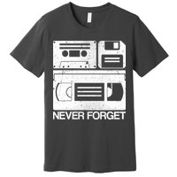 Retro Never Forget Cassette Floppy Disk VHS Tape Premium T-Shirt