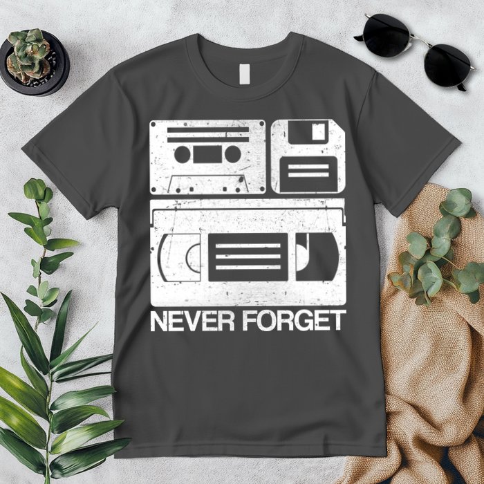 Retro Never Forget Cassette Floppy Disk VHS Tape Premium T-Shirt