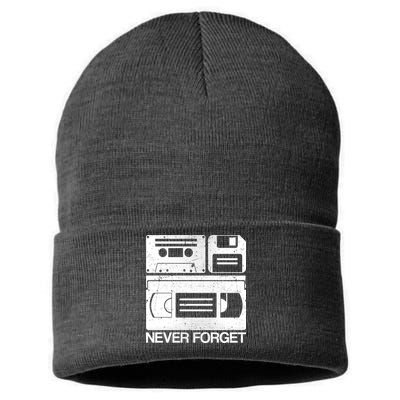 Retro Never Forget Cassette Floppy Disk VHS Tape Sustainable Knit Beanie