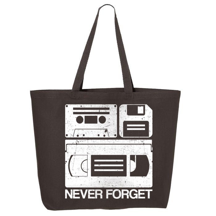 Retro Never Forget Cassette Floppy Disk VHS Tape 25L Jumbo Tote