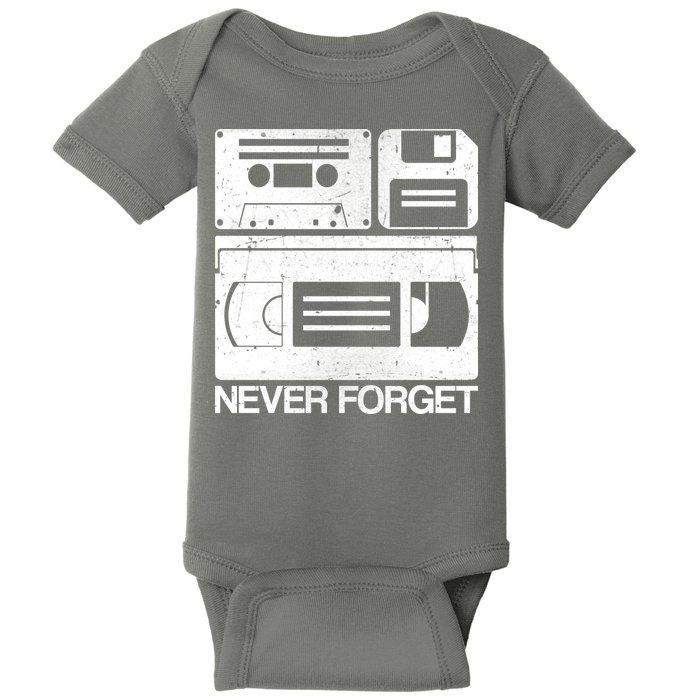 Retro Never Forget Cassette Floppy Disk VHS Tape Baby Bodysuit