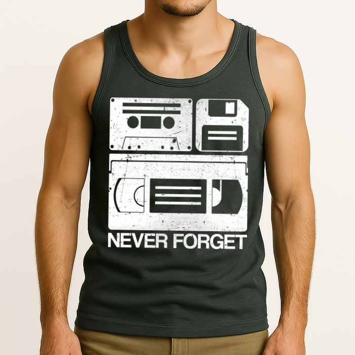 Retro Never Forget Cassette Floppy Disk VHS Tape Tank Top