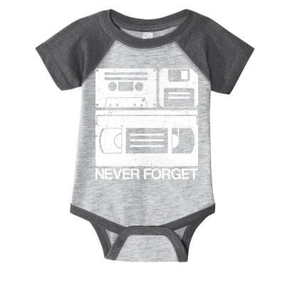 Retro Never Forget Cassette Floppy Disk VHS Tape Infant Baby Jersey Bodysuit