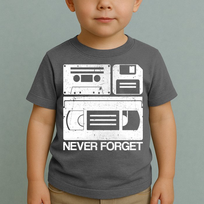 Retro Never Forget Cassette Floppy Disk VHS Tape Toddler T-Shirt
