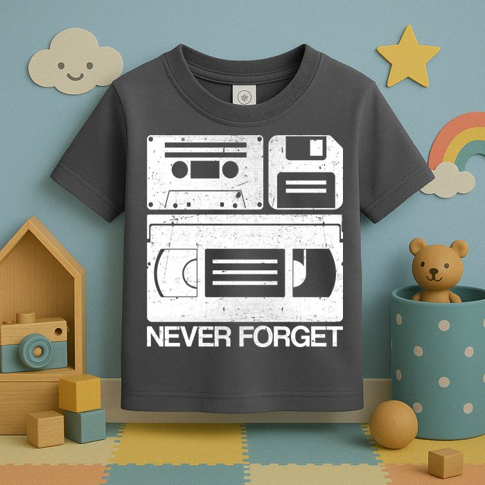 Retro Never Forget Cassette Floppy Disk VHS Tape Toddler T-Shirt