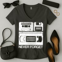 Retro Never Forget Cassette Floppy Disk VHS Tape Women's V-Neck T-Shirt