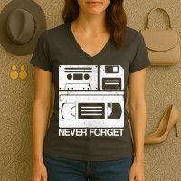 Retro Never Forget Cassette Floppy Disk VHS Tape Women's V-Neck T-Shirt