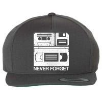 Retro Never Forget Cassette Floppy Disk VHS Tape Wool Snapback Cap