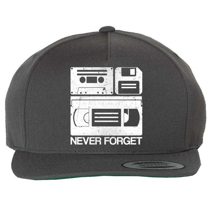 Retro Never Forget Cassette Floppy Disk VHS Tape Wool Snapback Cap