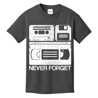 Retro Never Forget Cassette Floppy Disk VHS Tape Kids T-Shirt