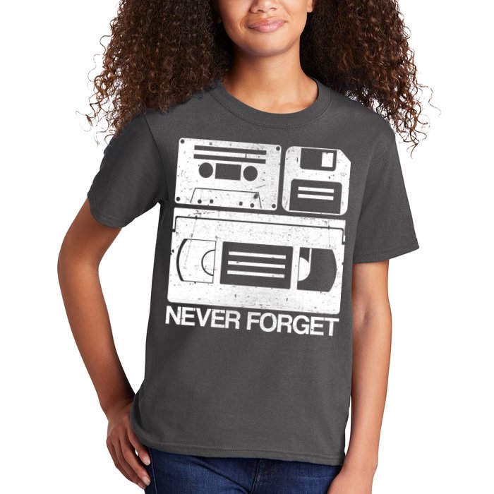 Retro Never Forget Cassette Floppy Disk VHS Tape Kids T-Shirt