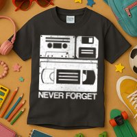 Retro Never Forget Cassette Floppy Disk VHS Tape Kids T-Shirt