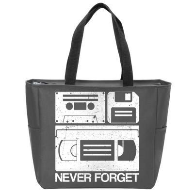 Retro Never Forget Cassette Floppy Disk VHS Tape Zip Tote Bag