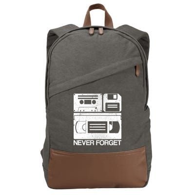 Retro Never Forget Cassette Floppy Disk VHS Tape Cotton Canvas Backpack