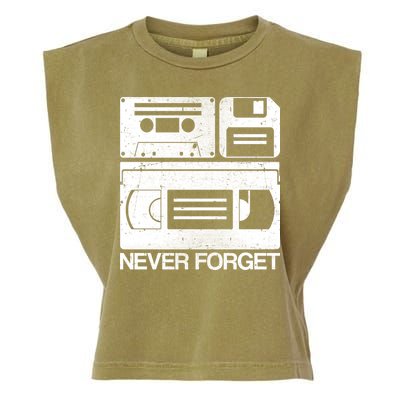 Retro Never Forget Cassette Floppy Disk VHS Tape Garment-Dyed Women's Muscle Tee