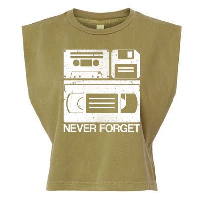 Retro Never Forget Cassette Floppy Disk VHS Tape Garment-Dyed Women's Muscle Tee