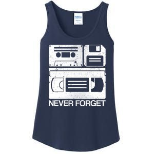 Retro Never Forget Cassette Floppy Disk VHS Tape Ladies Essential Tank