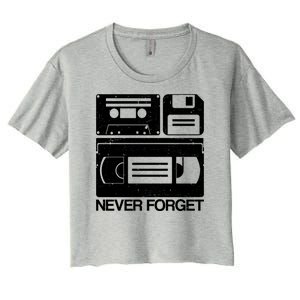 Retro Never Forget Cassette Floppy Disk VHS Tape Women's Crop Top Tee