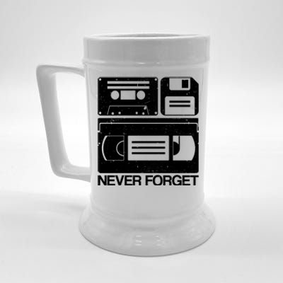 Retro Never Forget Cassette Floppy Disk VHS Tape Beer Stein