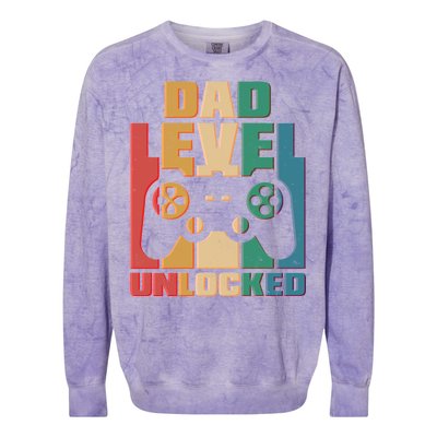 Retro New Dad Level Unlocked Video Gamer Colorblast Crewneck Sweatshirt