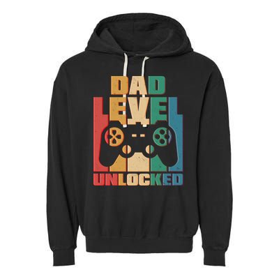Retro New Dad Level Unlocked Video Gamer Garment-Dyed Fleece Hoodie