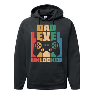 Retro New Dad Level Unlocked Video Gamer Performance Fleece Hoodie