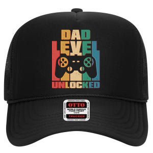 Retro New Dad Level Unlocked Video Gamer High Crown Mesh Back Trucker Hat