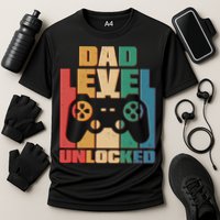 Retro New Dad Level Unlocked Video Gamer Performance Shirt