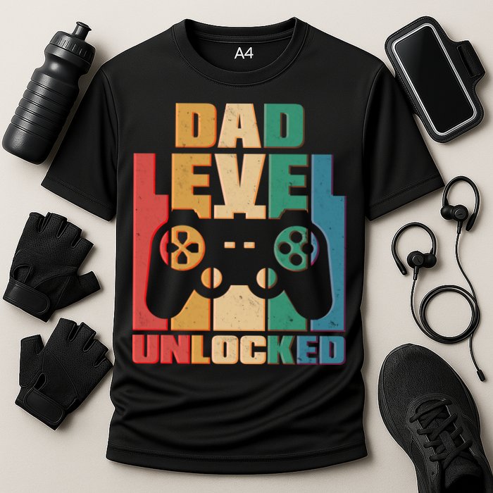 Retro New Dad Level Unlocked Video Gamer Performance Shirt