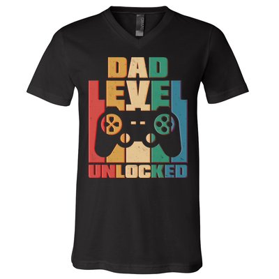 Retro New Dad Level Unlocked Video Gamer V-Neck T-Shirt