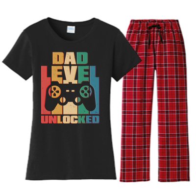 Retro New Dad Level Unlocked Video Gamer Women's Flannel Pajama Set