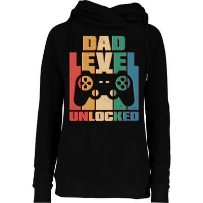 Retro New Dad Level Unlocked Video Gamer Womens Funnel Neck Pullover Hood