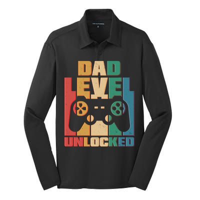 Retro New Dad Level Unlocked Video Gamer Silk Touch Performance Long Sleeve Polo