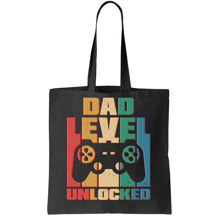 Retro New Dad Level Unlocked Video Gamer Tote Bag