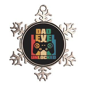 Retro New Dad Level Unlocked Video Gamer Metallic Star Ornament