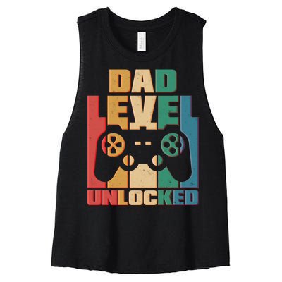 Retro New Dad Level Unlocked Video Gamer Women's Racerback Cropped Tank