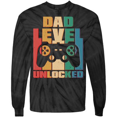 Retro New Dad Level Unlocked Video Gamer Tie-Dye Long Sleeve Shirt