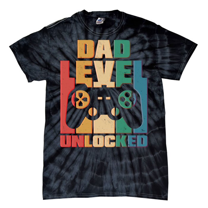 Retro New Dad Level Unlocked Video Gamer Tie-Dye T-Shirt