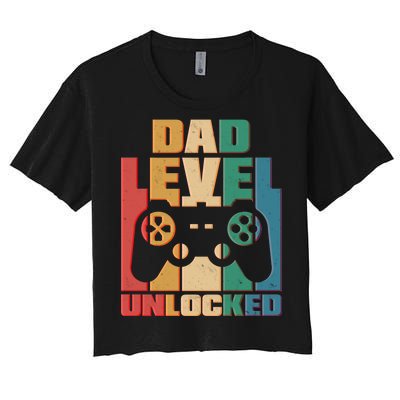 Retro New Dad Level Unlocked Video Gamer Women's Crop Top Tee