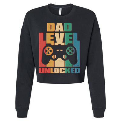 Retro New Dad Level Unlocked Video Gamer Cropped Pullover Crew