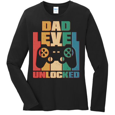 Retro New Dad Level Unlocked Video Gamer Ladies Long Sleeve Shirt